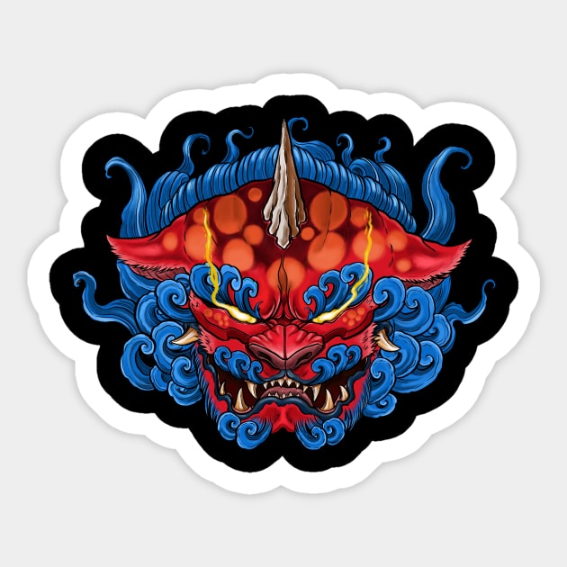 Japanese Tattoo Style Foo Dog Face Sticker by Eugenex